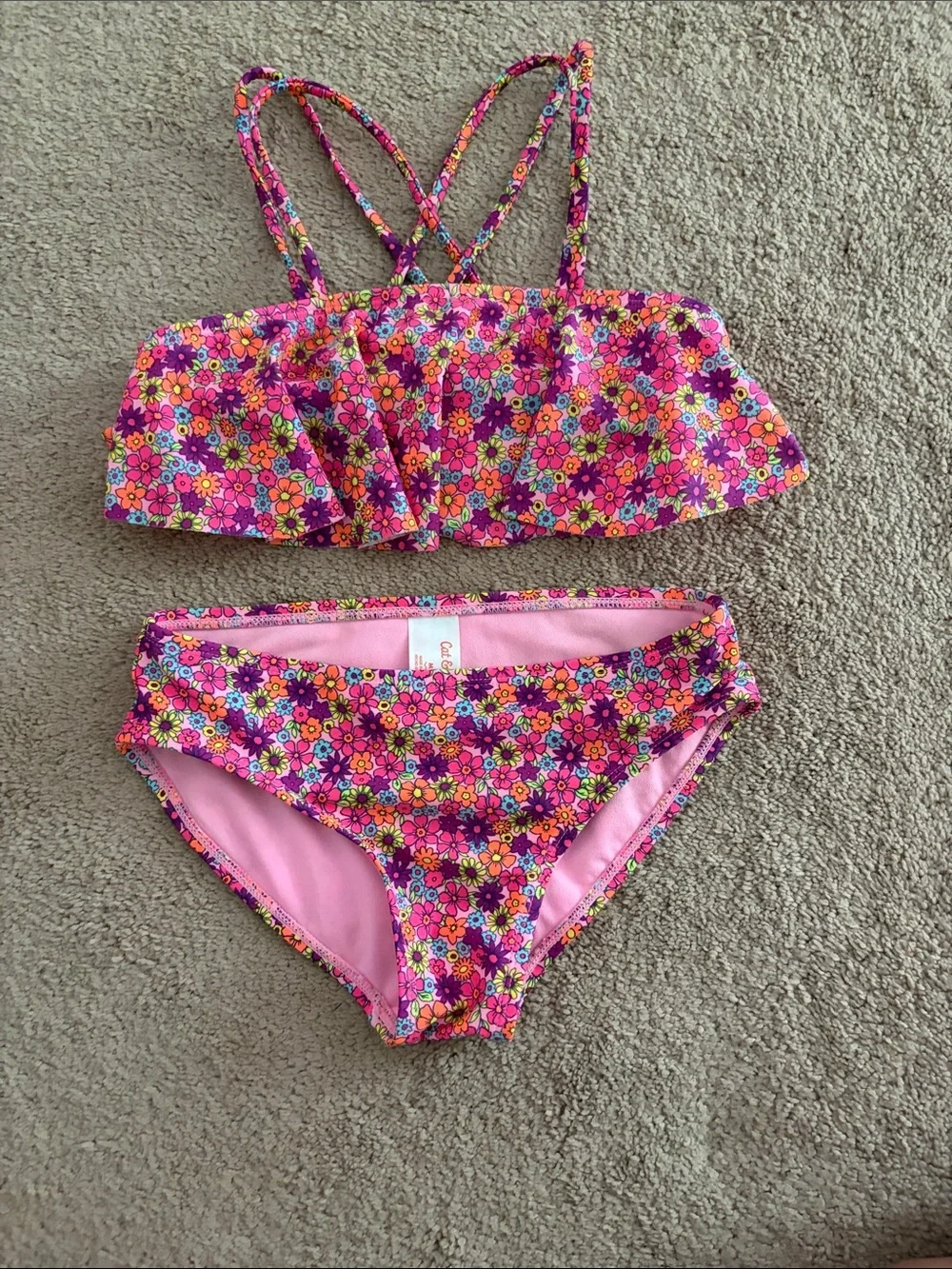 Cat & Jack Pink Floral Girls Two-Piece Swim Set